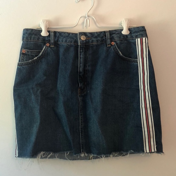 Topshop Dresses & Skirts - Denim skirt with orange navy and white stripe